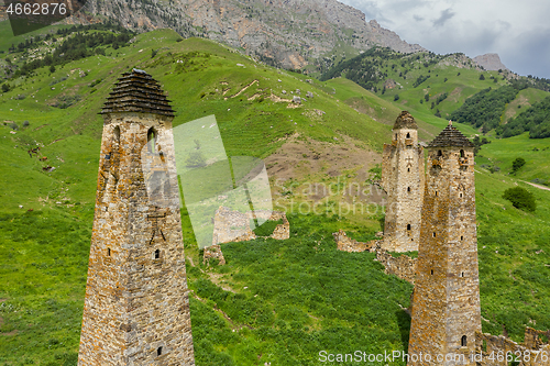 Image of Medieval tower complex in mountains