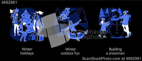 Image of Winter entertainment abstract concept vector illustrations.