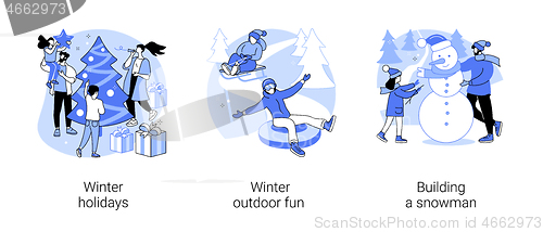 Image of Winter entertainment abstract concept vector illustrations.