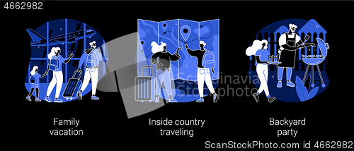 Image of Family adventure and fun abstract concept vector illustrations.