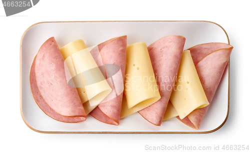 Image of plate of cheese and ham sausage