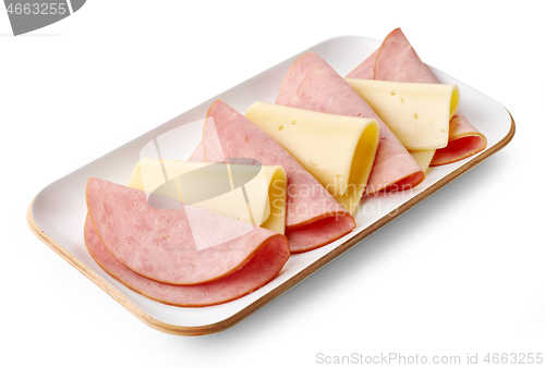 Image of plate of cheese and ham sausage