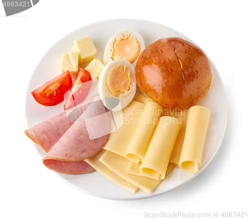 Image of plate of cheese and ham sausage