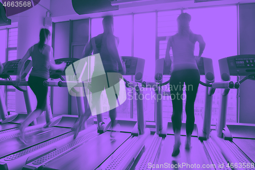 Image of Group of people running on treadmills