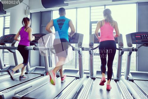 Image of Group of people running on treadmills