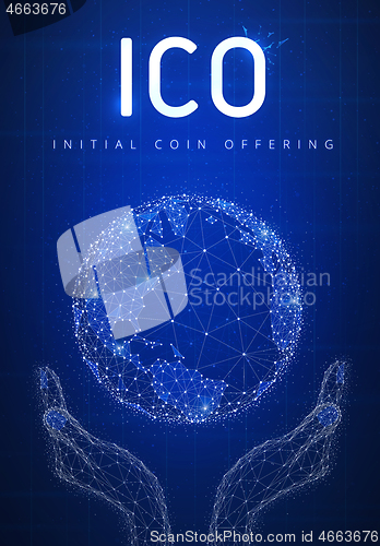 Image of ICO initial coin offering futuristic hud banner with globe in ha