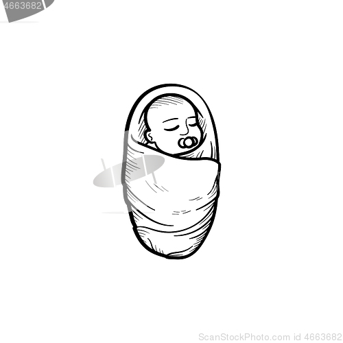 Image of Wraped infant hand drawn outline doodle icon.