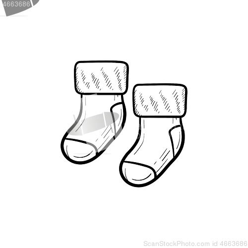 Image of Baby pair of socks hand drawn outline doodle icon.