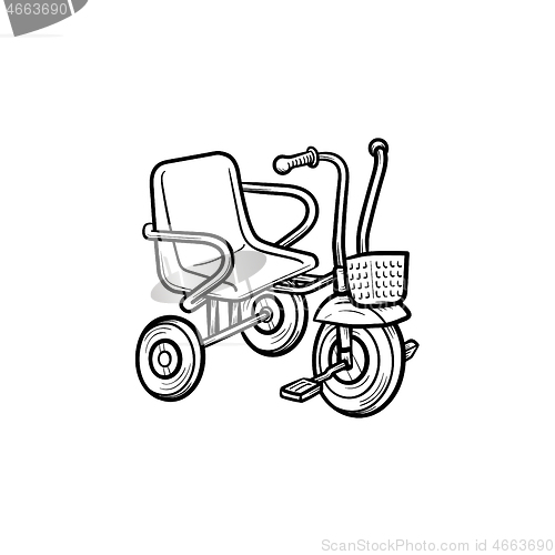 Image of Tricycle hand drawn outline doodle icon.