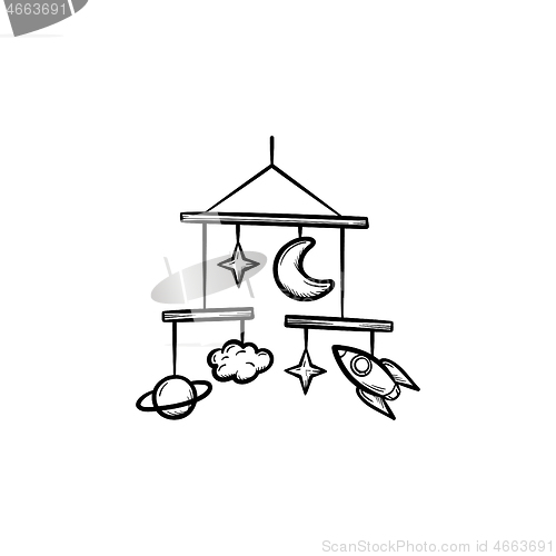 Image of Baby mobile toys hand drawn outline doodle icon.