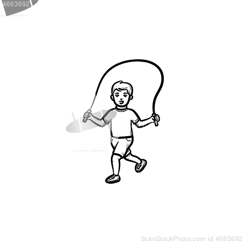 Image of Child with skipping rope hand drawn outline doodle icon.