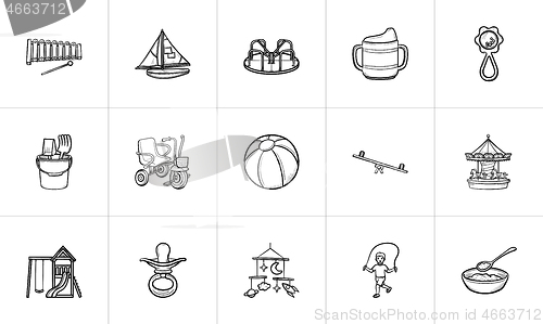 Image of Kids hand drawn sketch icon set.