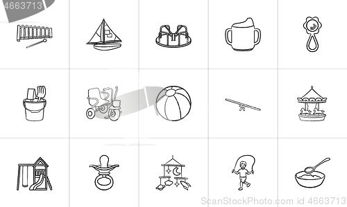 Image of Kids hand drawn sketch icon set.