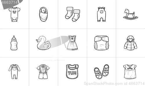 Image of Kids hand drawn sketch icon set.