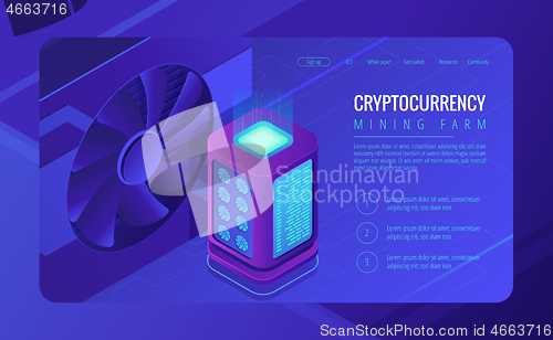 Image of Isometric mining farm landing page concept.