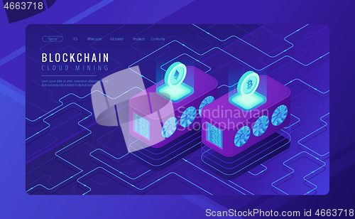 Image of Isometric cloud mining landing page concept.