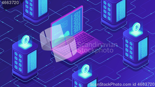 Image of Isometric mining farm concept.