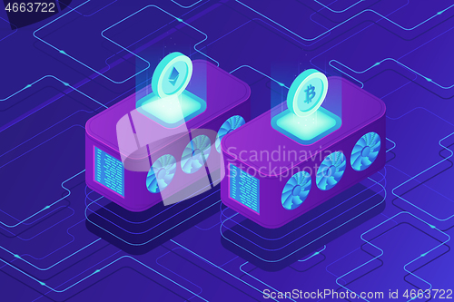 Image of Isometric cloud mining concept.