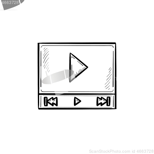 Image of Video player interface with play button hand drawn outline doodle icon.