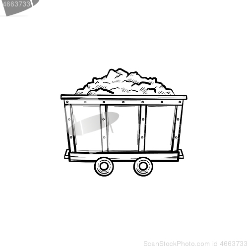 Image of Mining trolley with coal hand drawn outline doodle icon.