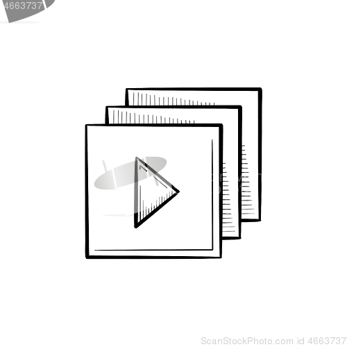 Image of Video player interface with play button hand drawn outline doodle icon.