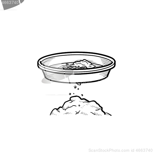 Image of Gold mining pan with auriferous sand hand drawn outline doodle i