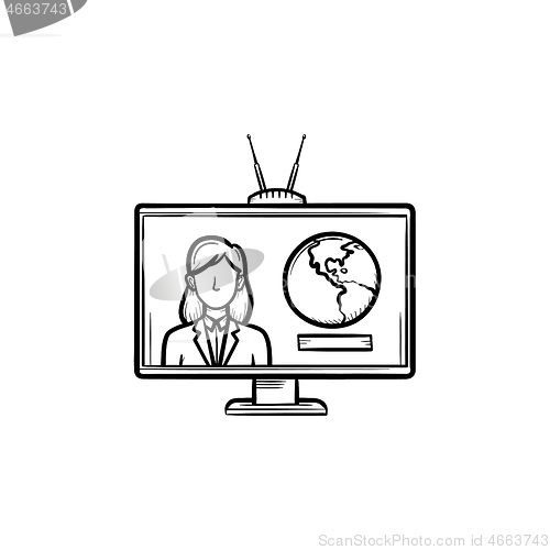 Image of TV report hand drawn outline doodle icon.