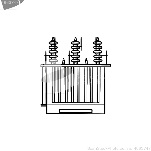Image of Electrical voltage transformer hand drawn outline doodle icon.