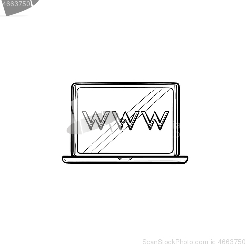 Image of Laptop computer screen with web browser window hand drawn outline doodle icon.