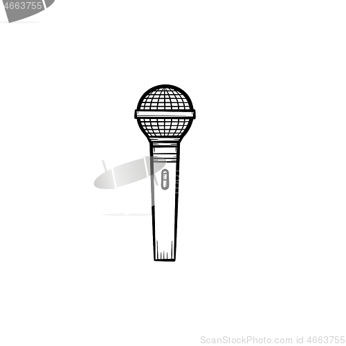 Image of Speaking microphone hand drawn outline doodle icon.