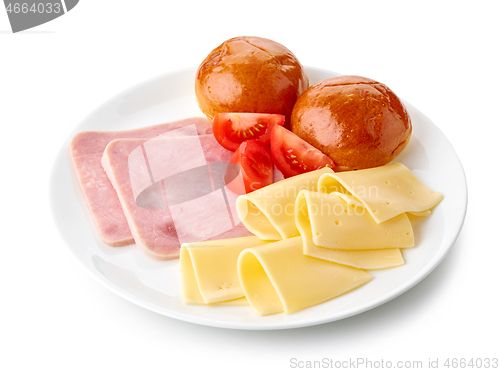 Image of breakfast plate of pork ham sausage and cheese