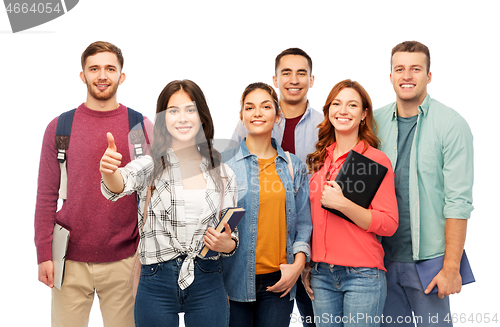 Image of group of smiling students showing thumbs up