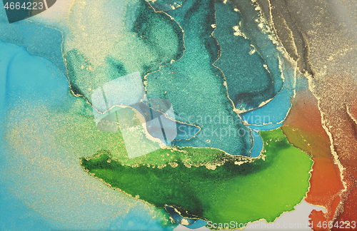 Image of Art Abstract painting blots horizontal background. Alcohol ink c