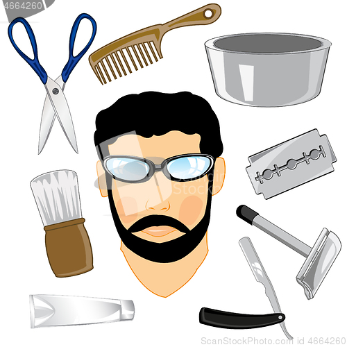 Image of Person men and tools for leaving for hair and person