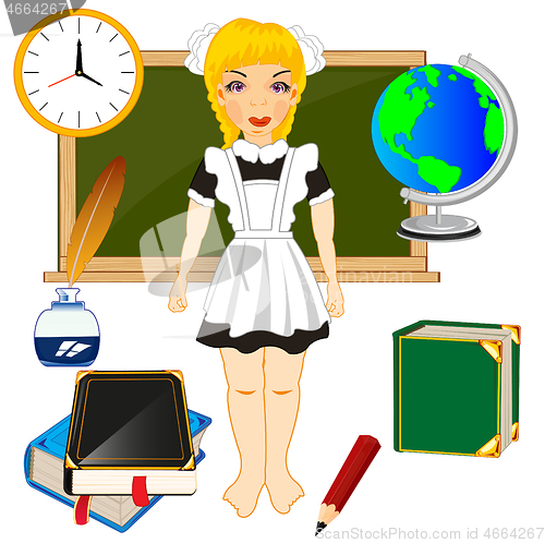 Image of Girl schoolgirl and school accesories for training