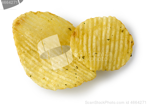 Image of potato chips on white background