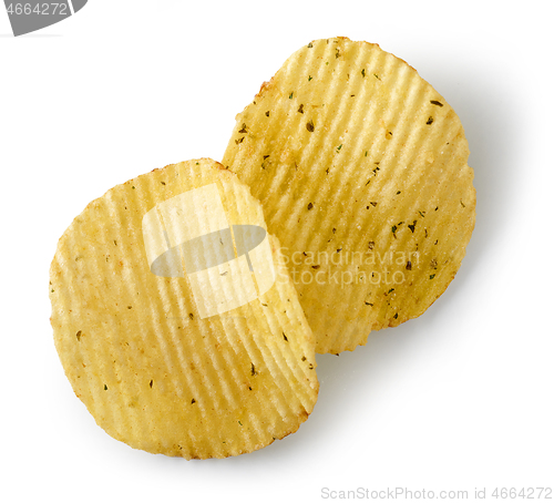 Image of potato chips on white background