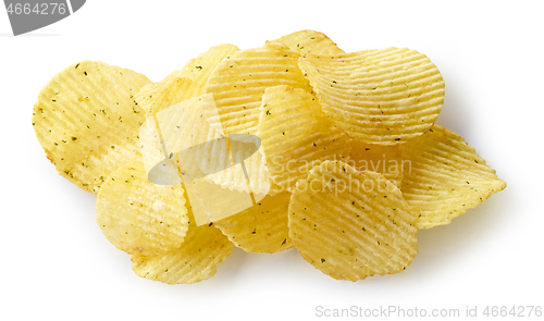 Image of potato chips on white background