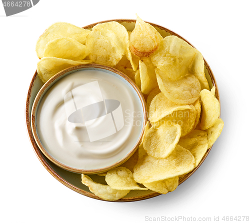 Image of bowl of potato chips and sour cream souce