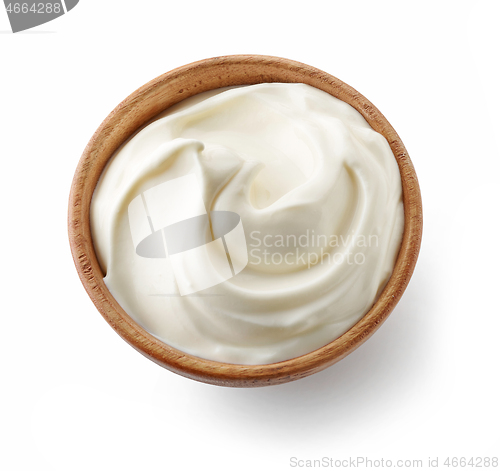 Image of wooden bowl of whipped yogurt cream