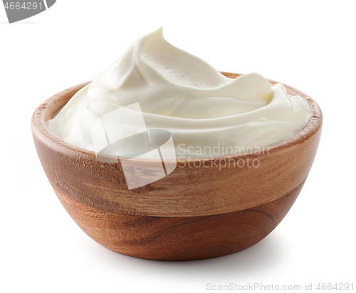 Image of wooden bowl of whipped sour cream yogurt