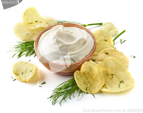 Image of potato chips and bowl of sour cream dip