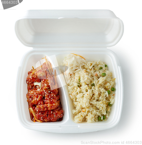 Image of chinese food in take away plastic box