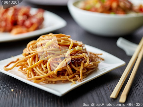 Image of plate of fried noodles with vegetables