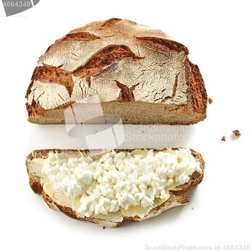 Image of slice of bread with butter and fresh cottage cheese