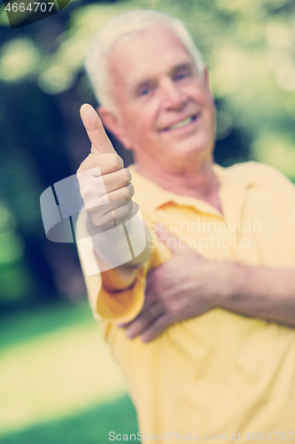 Image of grandfather and child in park using tablet