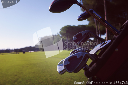 Image of close up golf bag on course