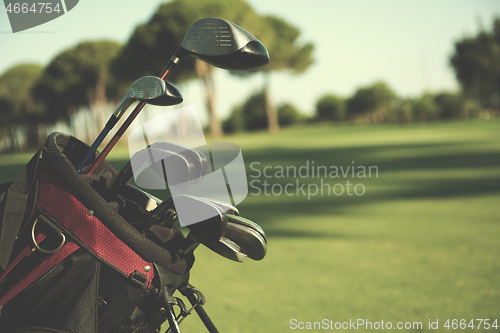 Image of close up golf bag on course