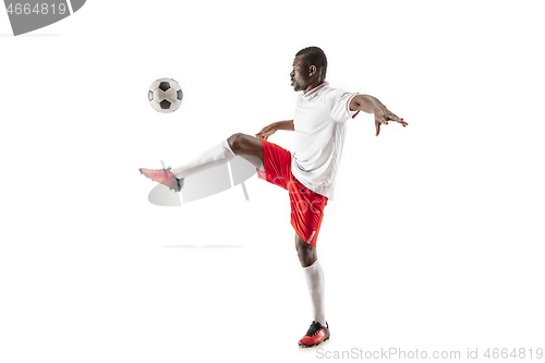 Image of Professional african football soccer player isolated on white background