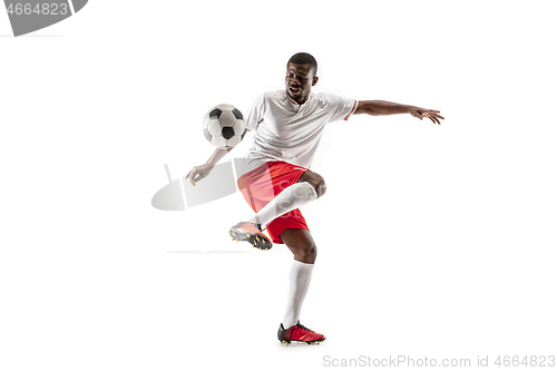 Image of Professional african football soccer player isolated on white background